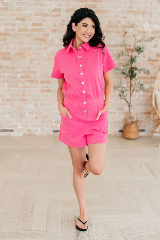 Break Point Collared Romper in Hot Pink Street