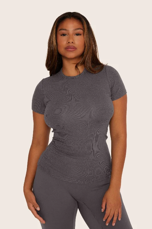 RIBBED MODAL BODY TEE - GRAPHITE European