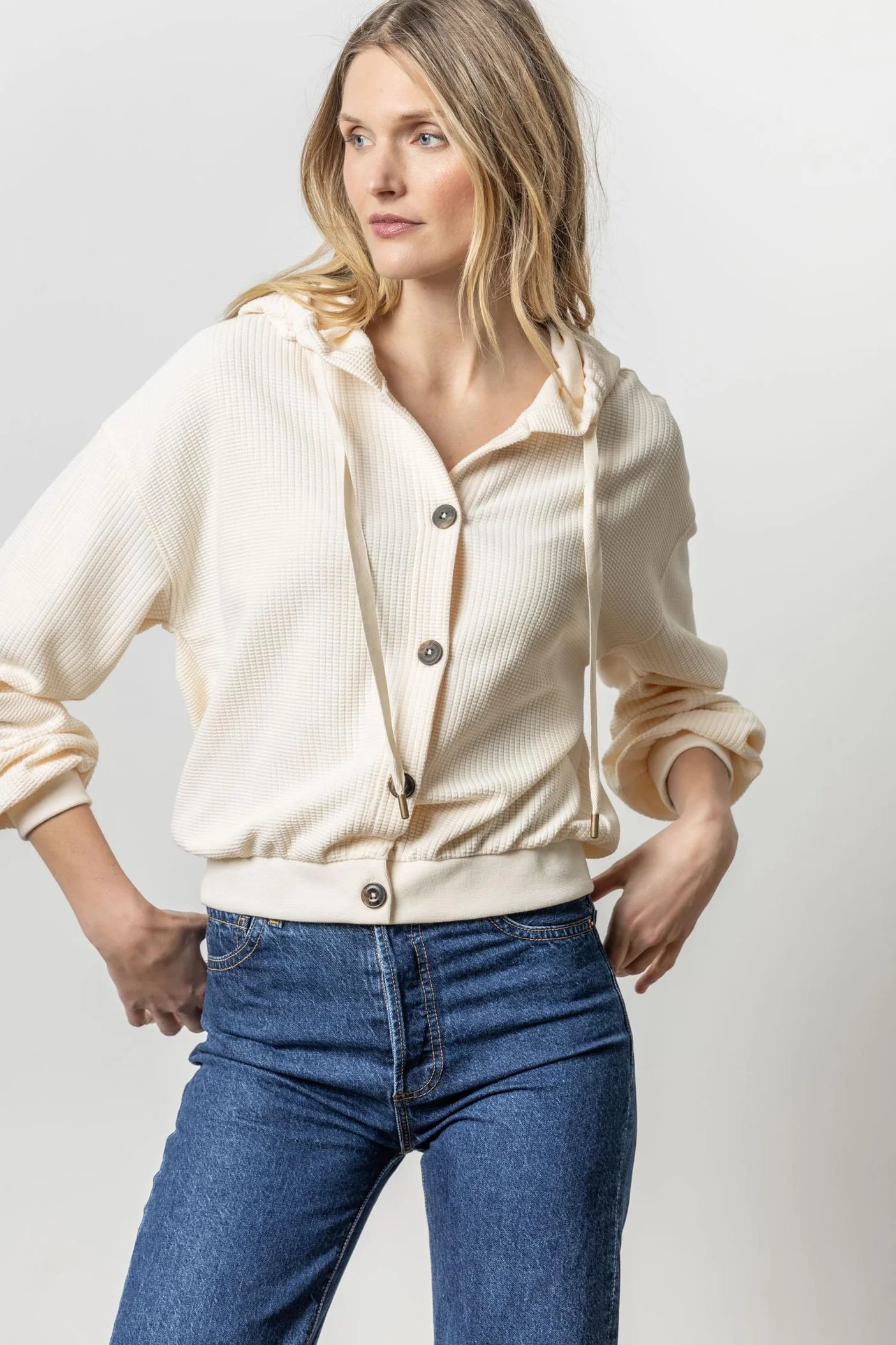 Button Front Hoodie in Talc Practical Women's Multi - 