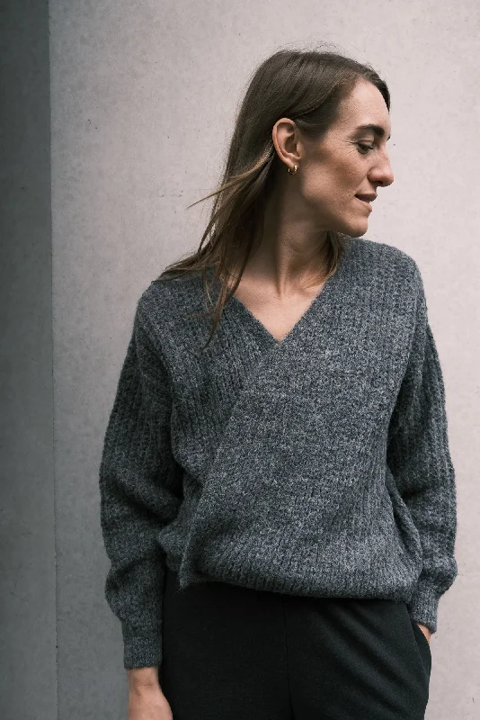 wrap cardigan - vega - dark grey Trendy Women's 