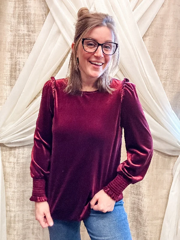 Wine Velvet Long Sleeve Top Bohemian Women's Free