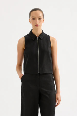 Nude Lucy Dalia Linen Vest in Black Practical Women's Quick - dry