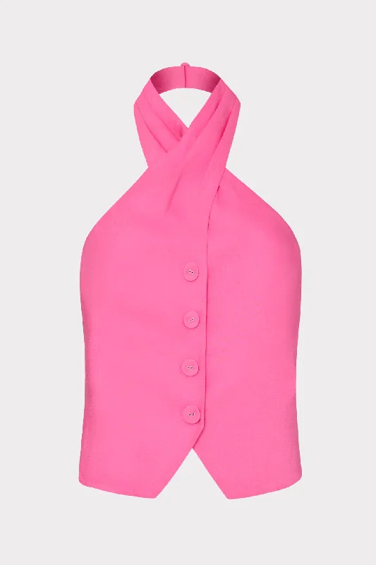 Solid Linen Halter Top Sporty Women's Tennis