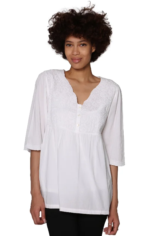 La Cera Embroidered Bodice Blouse Cool Women's Distressed