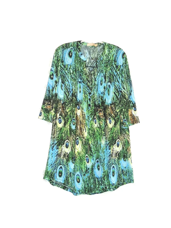 Plus Size La Cera Pleat Front Printed Tunic Peacock Refined Women's Hand - crafted