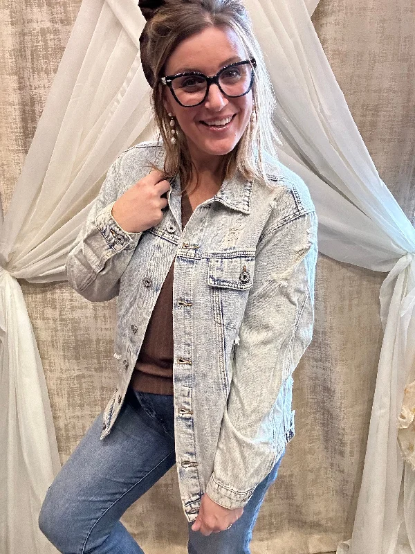 Distressed Denim Jacket Refined Women's Velvet