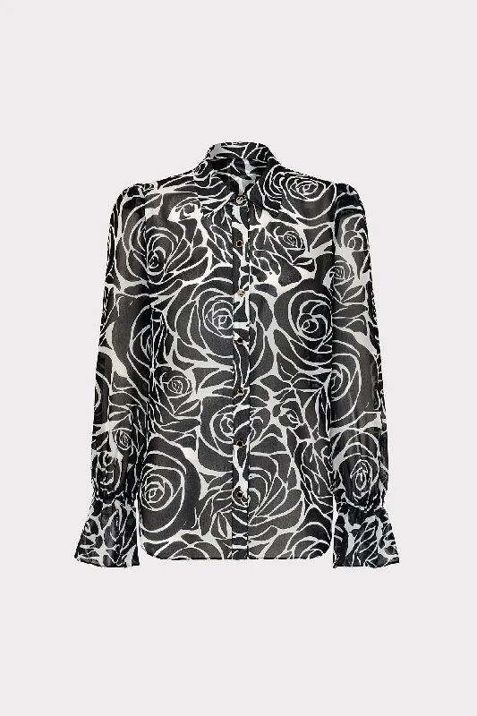 Lacey Black Rose Print Blouse Contemporary 