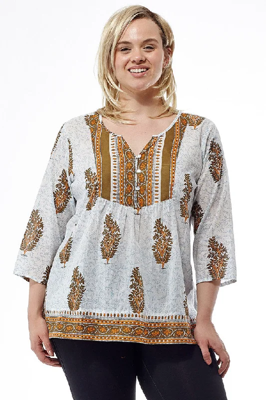 Plus Size Sage Block Print Cotton Tunic Top Adventure