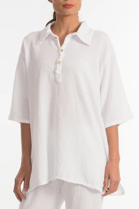 Mark Top Resort Wear Collared Tee 100% Cotton Gauze Feminine Women's Style 