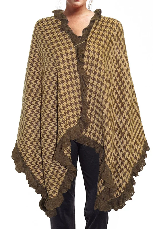 La Cera Houndstooth Split Poncho Shawl Scandinavian