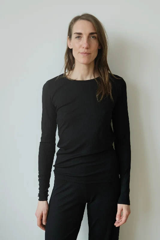 rib longsleeve - jaaleaa - black Bohemian Women's Free