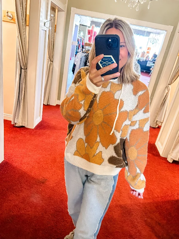 Fall Floral Sweater Hoodie Laid - back Women's Style