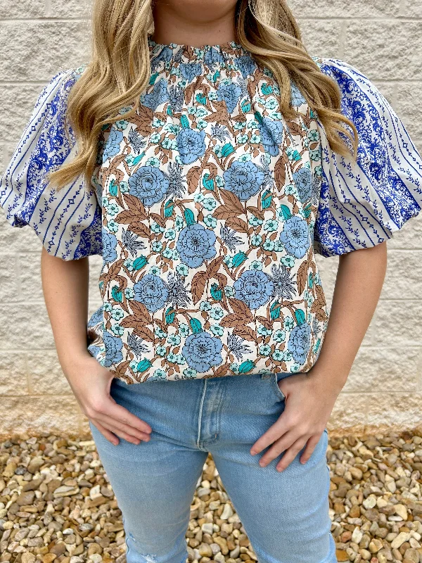 Vienna Floral Bubble Sleeve Top Elegant Women's Formal 