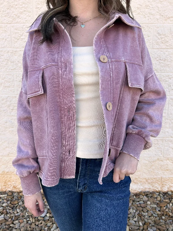 Vintage Vibes Light Rose Acid Wash Shacket Practical Women's Quick - dry