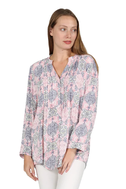 Pleat Front Printed Rayon Top Rugged Women's Outdoor 