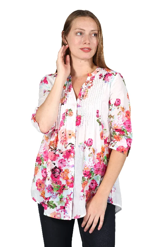 La Cera Rose & Coral Blossom Tunic Elegant Women's 