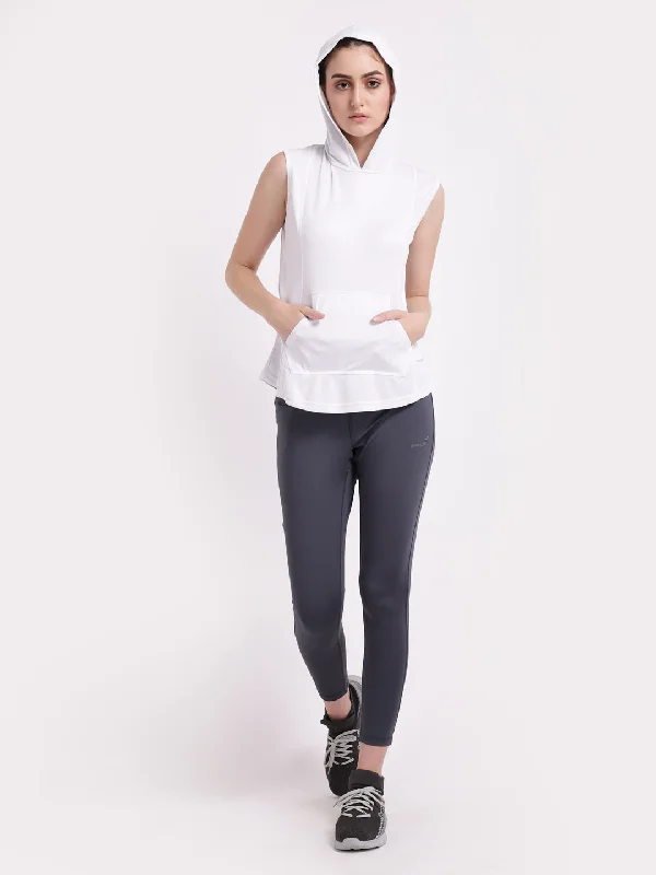White Sassy Sleeveless Hoodie Classic Women's Tweed